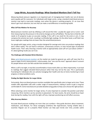 Large Wrists, Accurate Readings What Standard Monitors Don’t Tell You