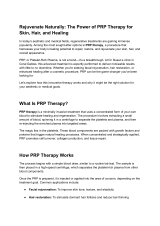 Rejuvenate Naturally_ The Power of PRP Therapy for Skin, Hair, and Healing