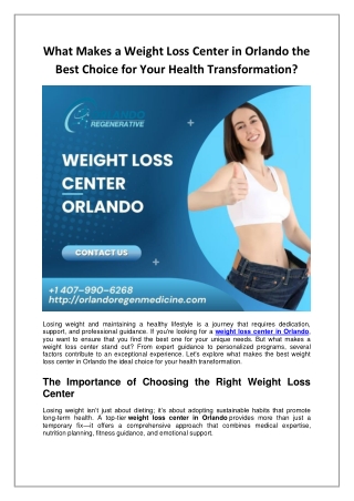 What Makes a Weight Loss Center in Orlando the Best Choice for Your Health Transformation