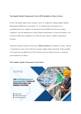Top Supplier Quality Management Tools in 2025 Spotlight on Omnex Systems