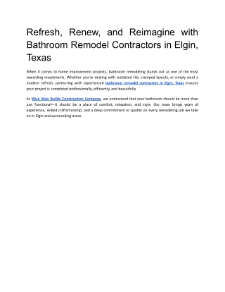 Refresh, Renew, and Reimagine with Bathroom Remodel Contractors in Elgin, Texas