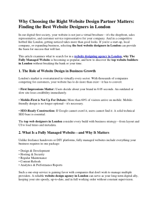 Why Choosing the Right Website Design Partner Matters: Finding the Best Website