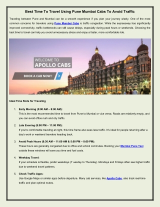 Best Time To Travel Using Pune Mumbai Cabs To Avoid Traffic