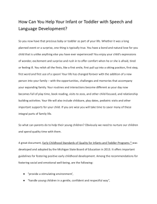 How Can You Help Your Infant or Toddler with Speech and Language Development