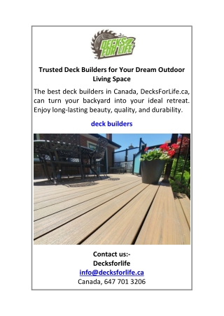Trusted Deck Builders for Your Dream Outdoor Living Space..