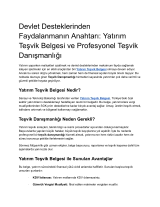 Yatırım Teşvik Belgesi ile Yatırımlarınıza Değer Katın