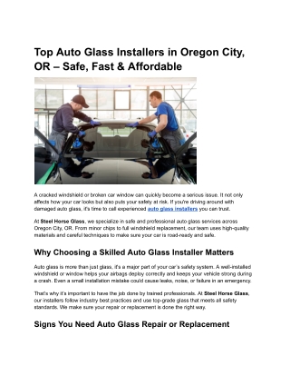 Top Auto Glass Installers in Oregon City, OR – Safe, Fast & Affordable