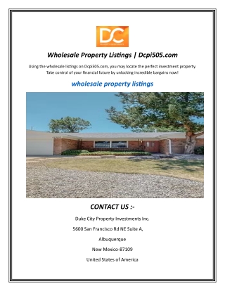 Wholesale Property Listings  Dcpi505
