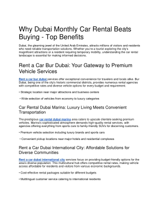 Why Dubai Monthly Car Rental Beats Buying