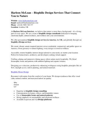 Harleen McLean – Biophilic Design Services That Connect You to Nature