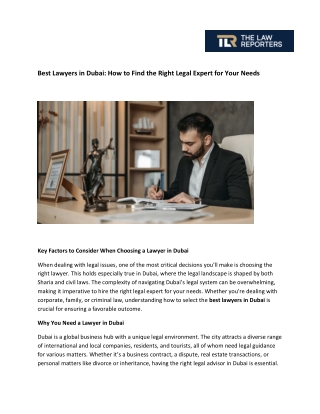 Best Lawyers in Dubai How to Find the Right Legal Expert for Your Needs