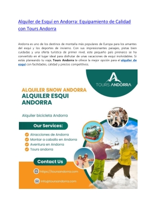 Alquiler de Esquí en Andorra: Equipamiento de Calidad con Tours Andorra