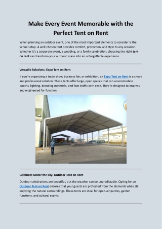 Make Every Event Memorable with the Perfect Tent on Rent