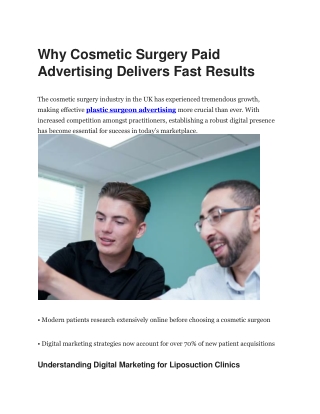 Why Cosmetic Surgery Paid Advertising Delivers Fast Results