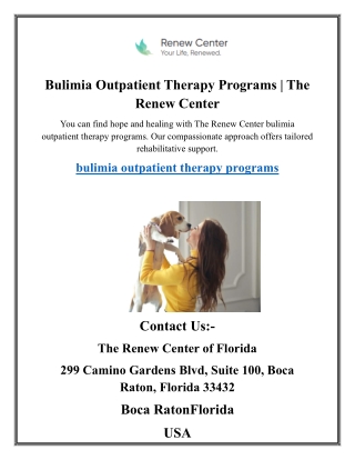 Bulimia Outpatient Therapy Programs The Renew Center