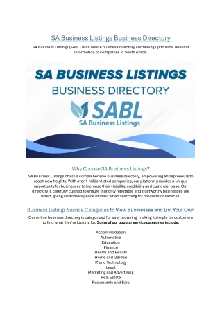 SA Business Listings Business Directory - SABL Directory