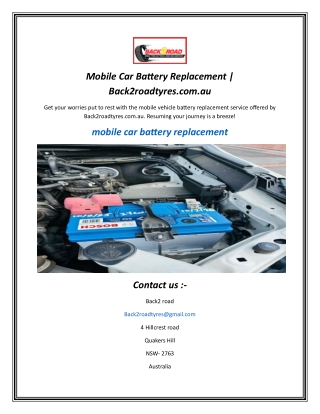 Mobile Car Battery Replacement  Back2roadtyres.com