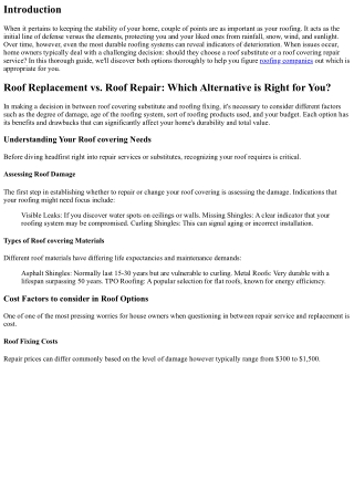 Roof Covering Replacement vs. Roofing Fixing: Which Alternative is Right for You