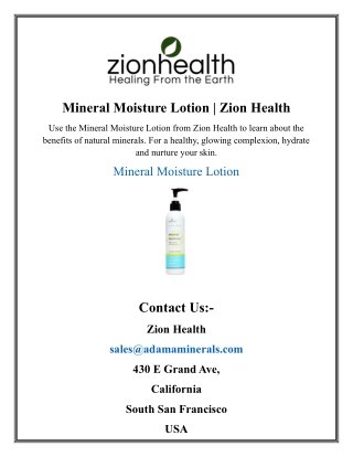 Mineral Moisture Lotion  Zion Health