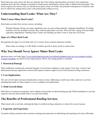 Why You Should Never Ignore Minor Roof Leaks