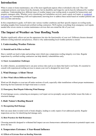 The Impact of Weather on Your Roofing Needs