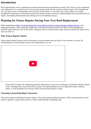 Planning for Future Repairs During Your Next Roof Replacement