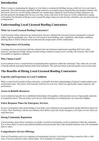 The Benefits of Hiring Local Licensed Roofing Contractors