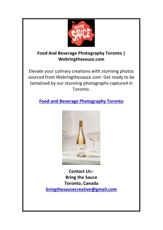 Food And Beverage Photography Toronto | Webringthesauce.com