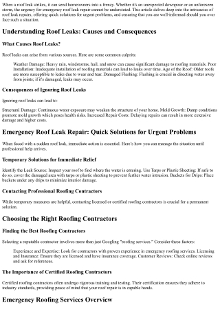 Emergency Roof Leak Repair: Quick Solutions for Urgent Problems