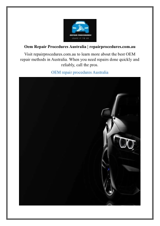 Oem Repair Procedures Australia | repairprocedures.com.au