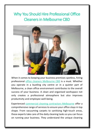 Why You Should Hire Professional Office Cleaners in Melbourne CBD