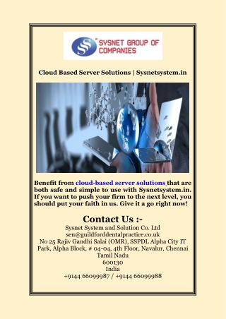 Cloud Based Server Solutions | Sysnetsystem.in