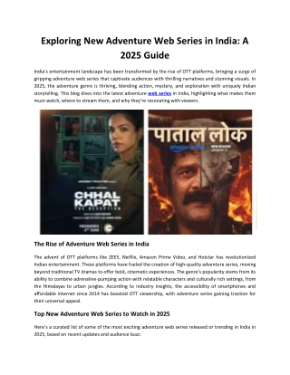 Exploring New Adventure Web Series in India A 2025 Guide