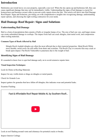 Hail Damage Roof Repair: Signs and Solutions