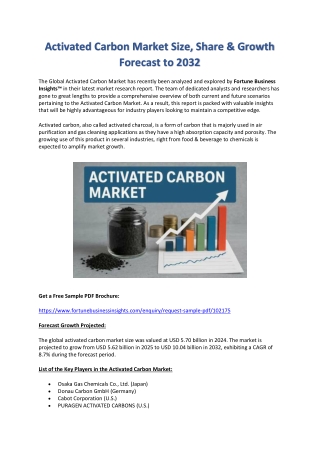Activated Carbon Market Size & Share Insights, Global Forecast 2032