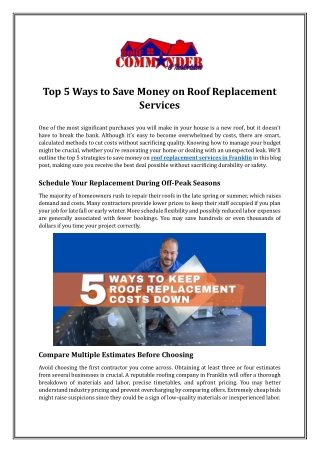 Top 5 Ways to Save Money on Roof Replacement Services