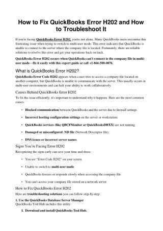 Fix QuickBooks Error H202 | Causes, Solutions & Support