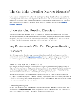 E - Who Can Make A Reading Disorder Diagnosis