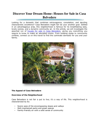 Discover Your Dream Home: Houses for Sale Casa Belvedere