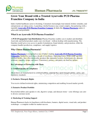 Grow Your Brand with a Trusted Ayurvedic PCD Pharma Franchise Company in India