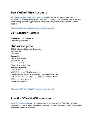 Buy Verified Wise Accounts for Sale - Secure and Reliable