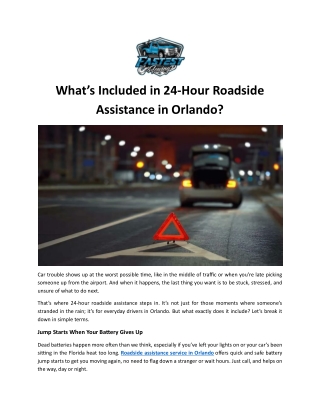 What’s Included in 24-Hour Roadside Assistance in Orlando?