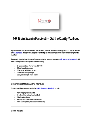 MRI Brain Scan in Kandivali – Get the Clarity You Need