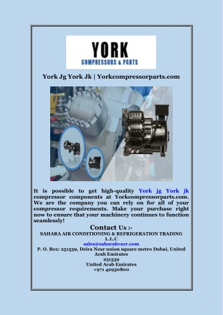 York Jg York Jk | Yorkcompressorparts.com
