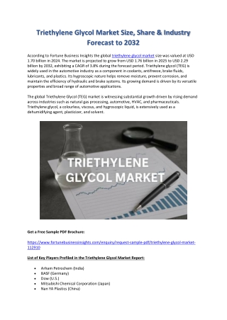 Triethylene Glycol Market Demand Analysis and Outlook to 2032