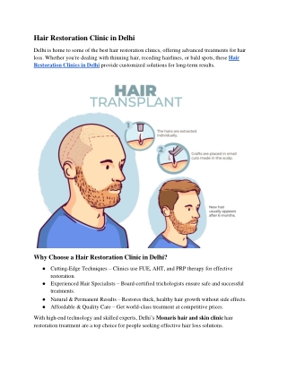 Hair Restoration Clinic in Delhi