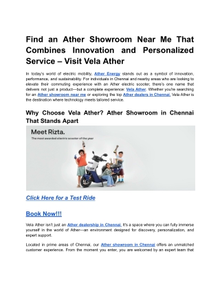 Find an Ather Showroom Near Me That Combines Innovation and Personalized Service – Visit Vela Ather