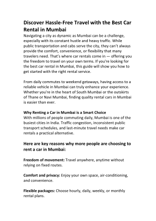 Self Drive & Chauffeur Cars Available in Mumbai