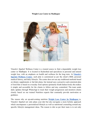 Weight Loss Center in Madhapur | Vineela’s Sparkel Wellness Center