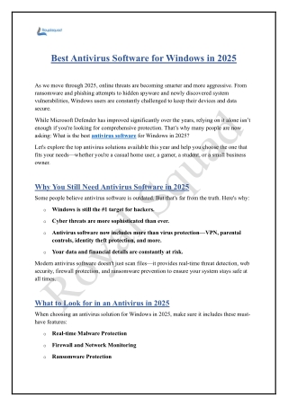 Best Antivirus Software for Windows in 2025